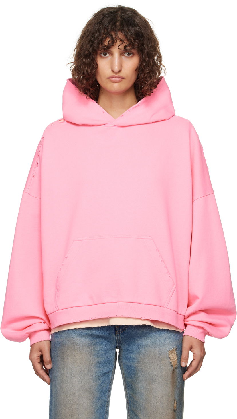 Pulover We11done Monster Pony Distressed Hoodie Roza | WD-TH3-24-828-U-PK