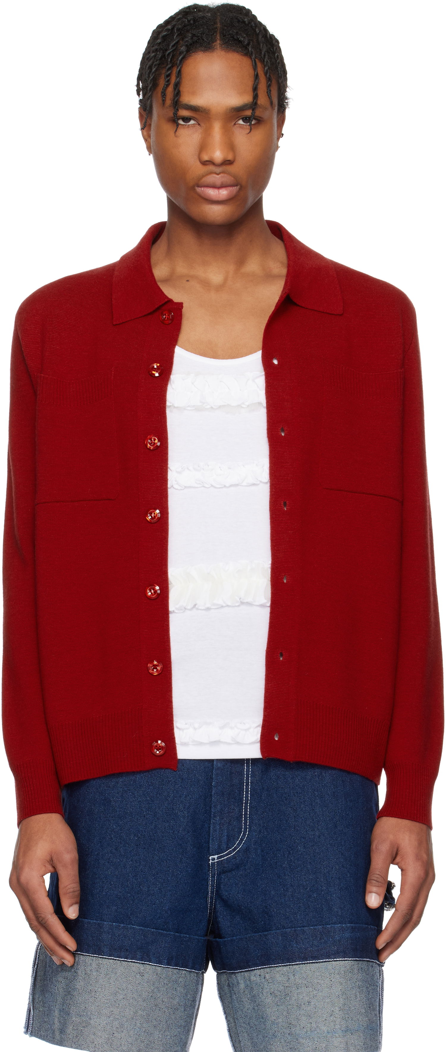 Pleteni pulover Simone Rocha Simone Rocha Knit Workwear Cardigan Rdeča | VMK11 0646, 0