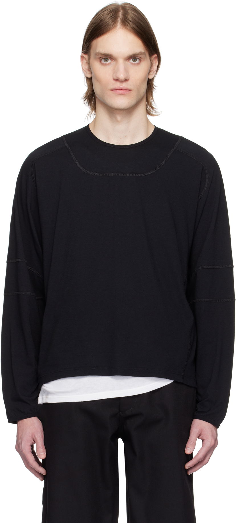 Pleteni pulover GR10K GR10K Light Interlock Long Sleeve T-Shirt Črna | BG823124CO