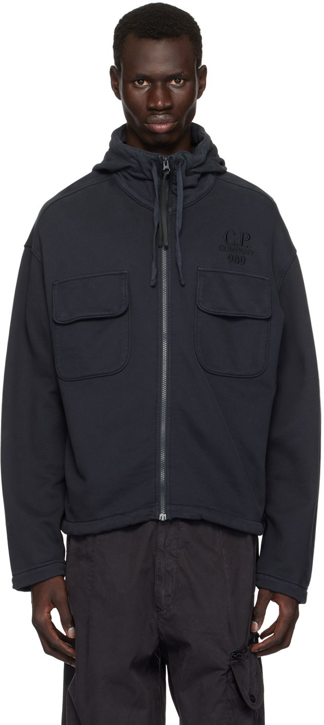 Jakna C.P. Company Brushed & Emerized Diagonal Hooded Utility Jacket Črna | 17CMSS021A-006372G