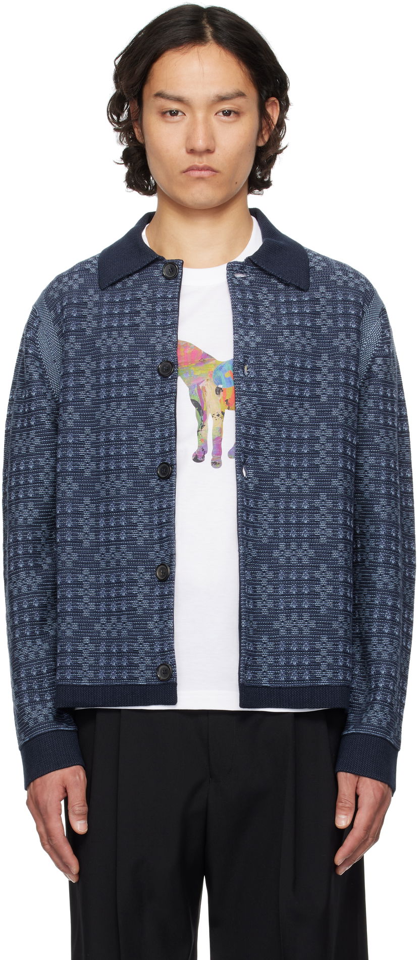 Pleteni pulover Paul Smith PS Paul Smith Geo Cotton Cardigan Modra | M2R-310Z-P22300-49