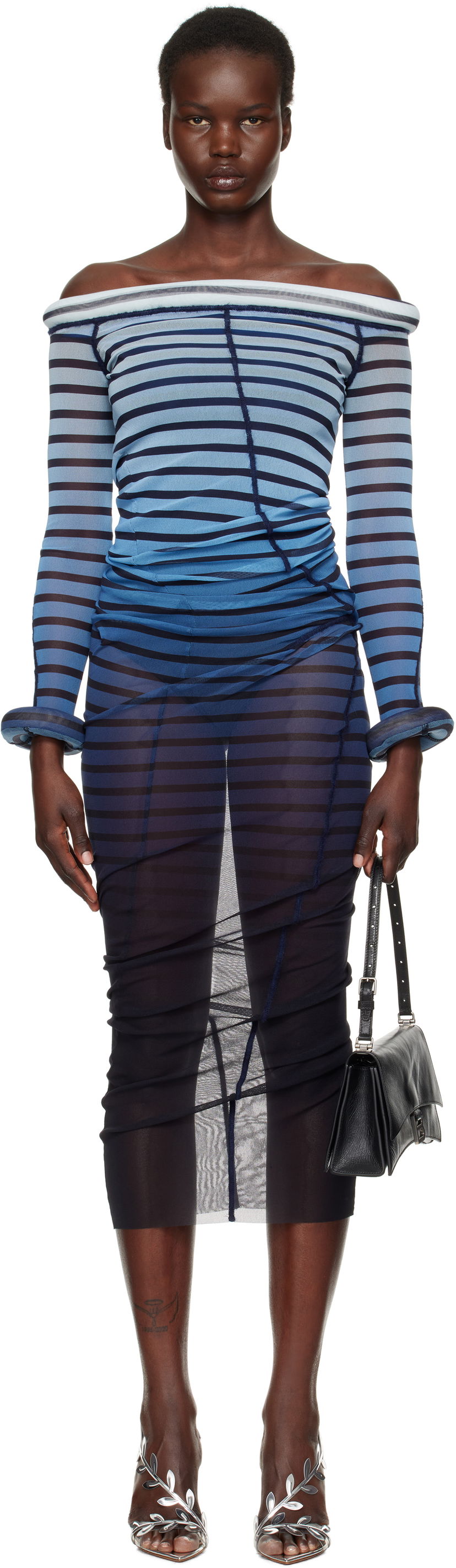 Obleke Jean Paul Gaultier Jean Paul Gaultier 3D Striped Maxi Dress Modra | 25/33-F-RO294-T575-005956