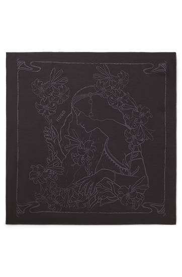 Šala BOSS Silk-blend Bandana with Art Nouveau Print Črna | 50552642