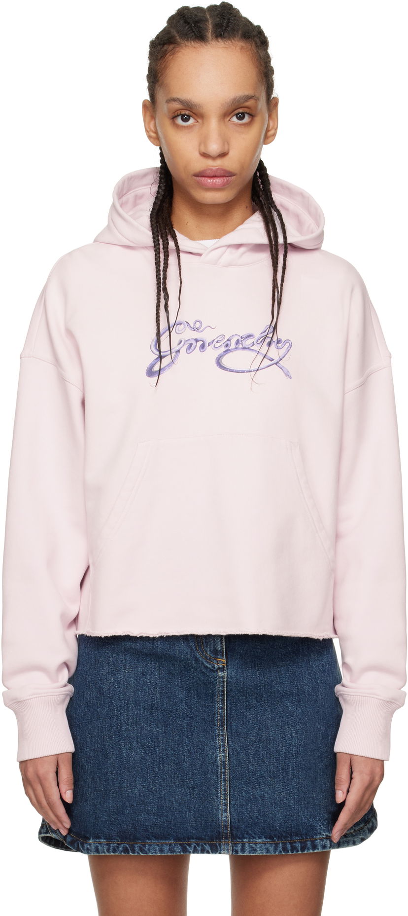 Pulover Givenchy Givenchy Cropped Snake Print Fleece Hoodie Roza | BWJ03MP705680