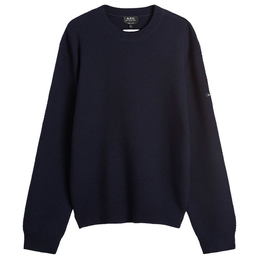Pleteni pulover A.P.C. Men's Thomas Waffle Knit Jumper, Size Small Mornarica | WVBCZ-H23434-IAK