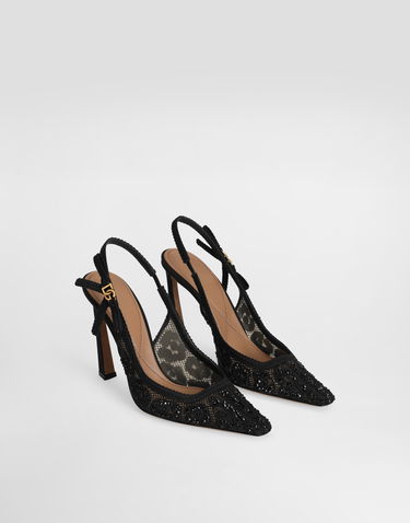 Modni dodatki Dolce & Gabbana Dolce & Gabbana Leopard-Design Lace Slingbacks with Rhinestones Črna | CG0853A9S2680999, 1
