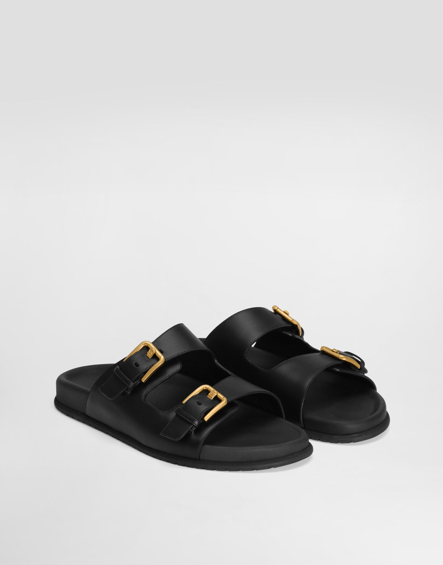 Modni dodatki Dolce & Gabbana Dolce & Gabbana Calfskin Double Buckle Slides Črna | CQ0632AS73880999, 1