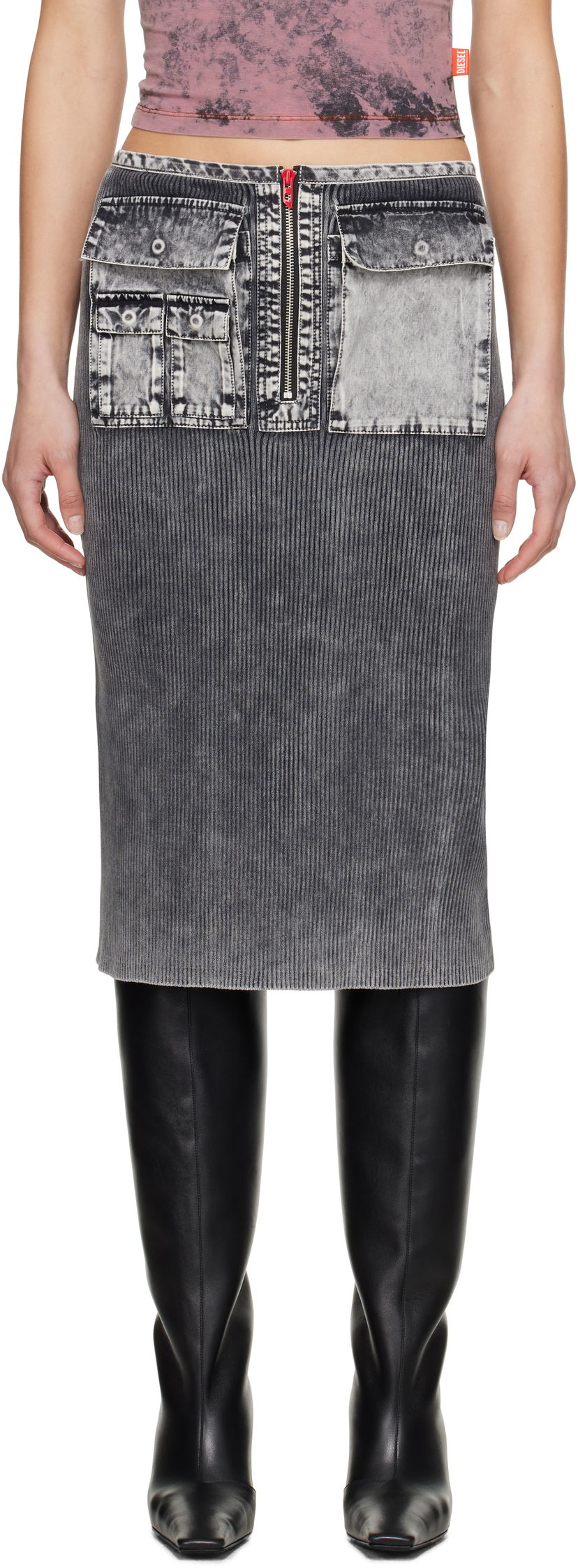 Krila Diesel Diesel M-Meryn Midi Skirt Siva | A17470 0QMAN