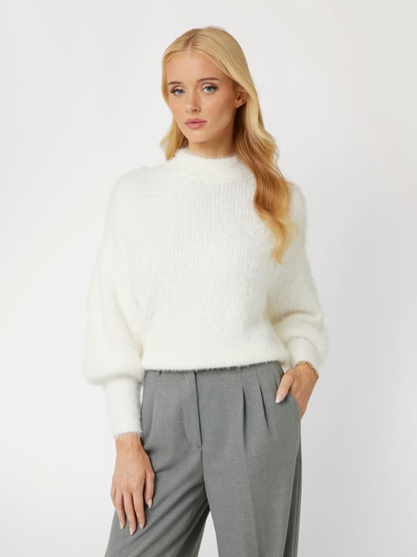 Pleteni pulover GUESS Fuzzy Yarn Crew Neck Sweater Bela | W4BR25Z3BH0, 0