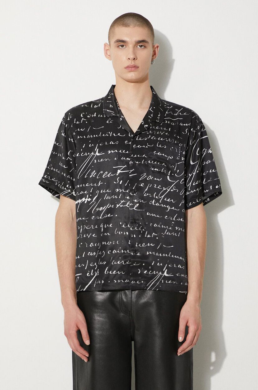 Srajce Stampd STAMPD Letter Camp Collar Buttondown Shirt Črna | SLA.M3427BD.BLL