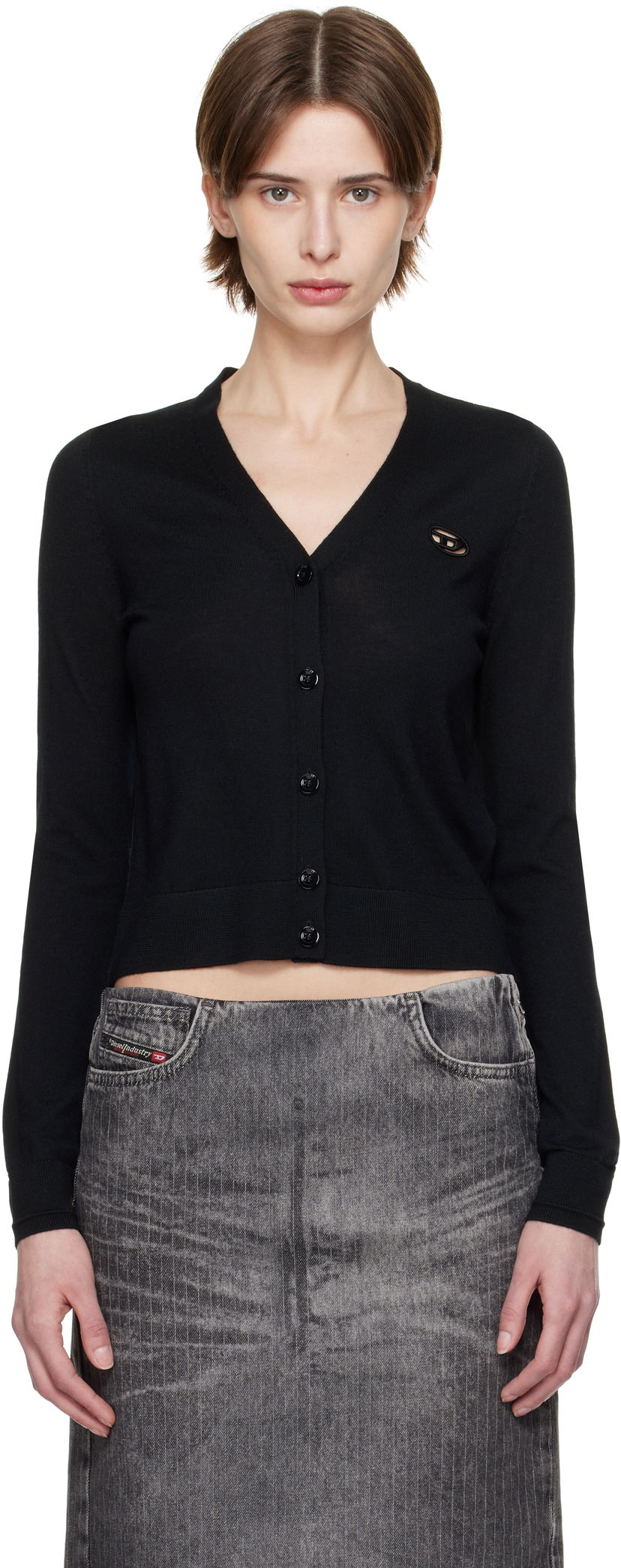 Pleteni pulover Diesel M-Alima Cropped Cardigan Črna | A17499 0DCCH