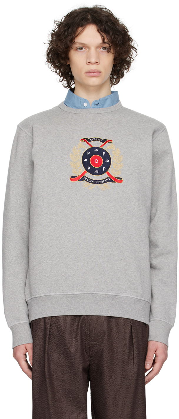 Pleteni pulover Pop Trading Company Royal Logo Embroidered Sweatshirt Siva | POPSS23_01-008