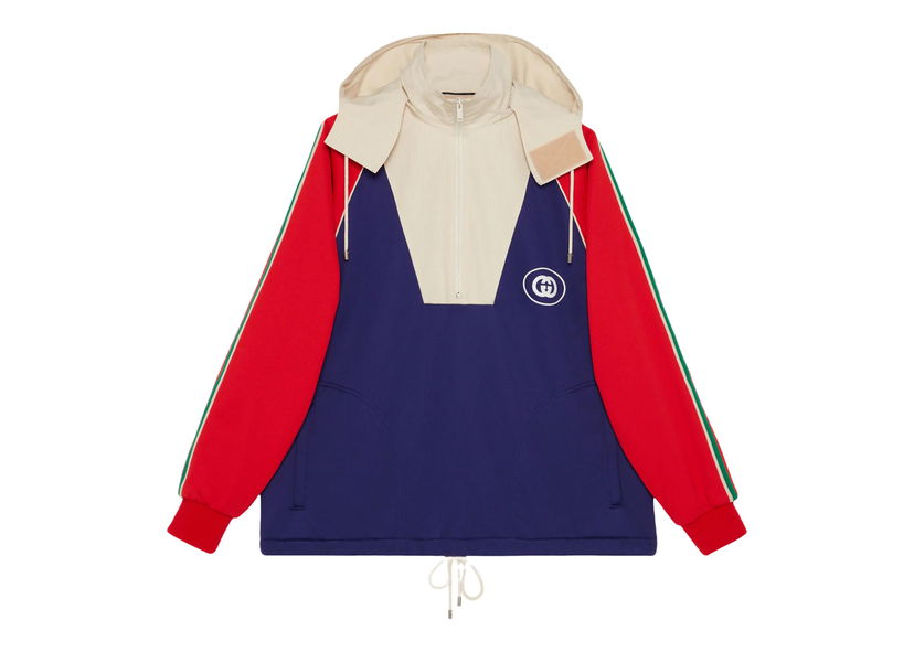 Jakna Gucci Logo Half Zip Jacket Blue Red White Mornarica | 695987 XJEH0 4742