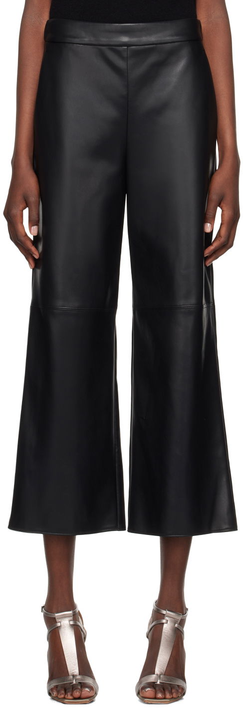 Hlače Max Mara Max Mara Luciana Leather Wide-Leg Culottes Črna | 2429786031600