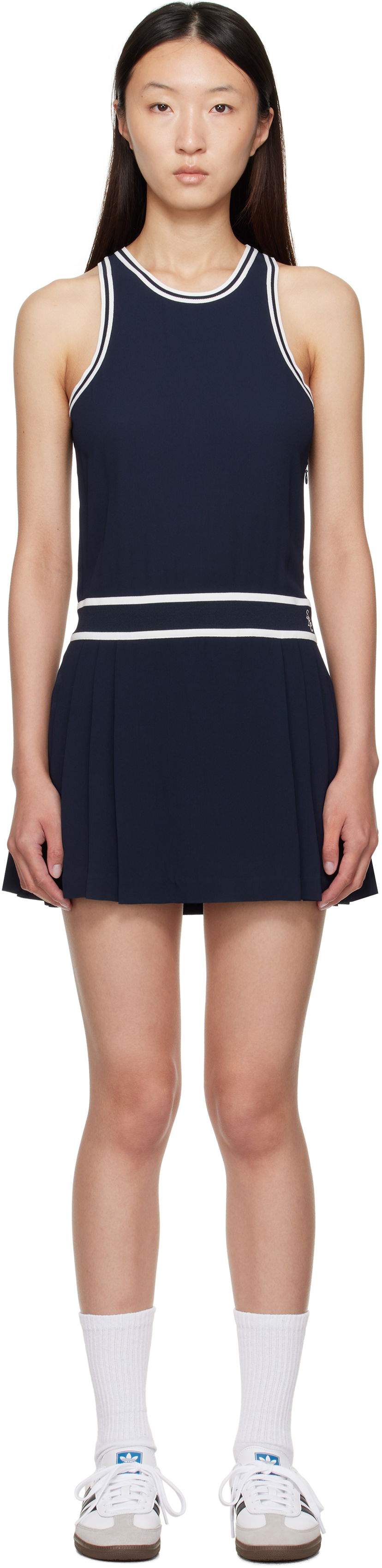 Obleke Sporty & Rich Sleeveless Pleated Phoebe Minidress Mornarica | DR004602302BL83