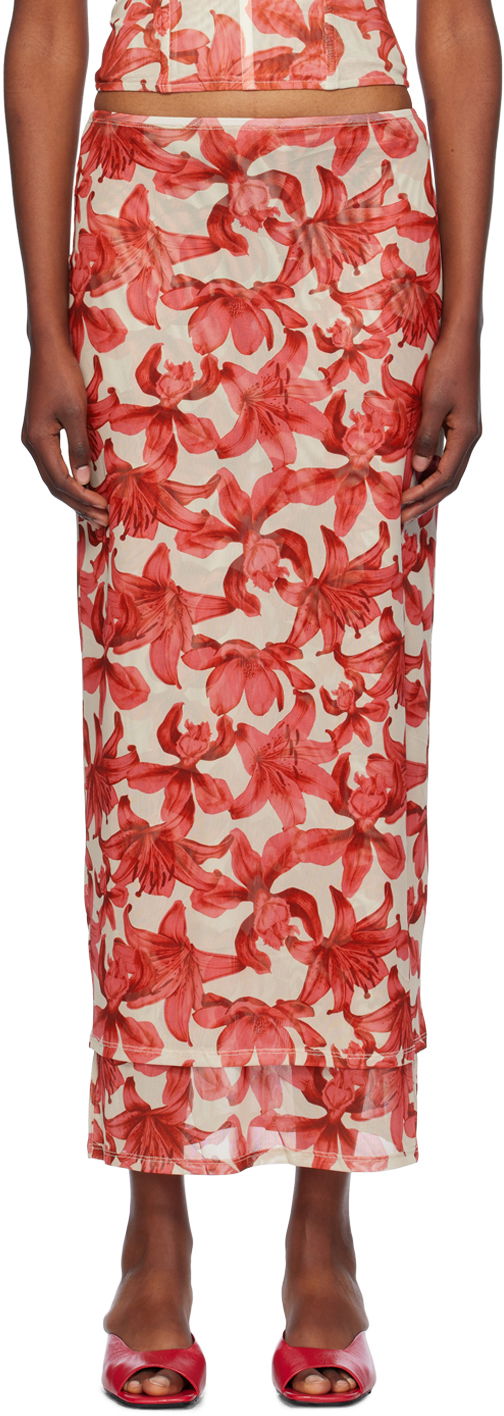 Krila Miaou Miaou Topanga Floral Print Midi Skirt Rdeča | 4064PM2OAL