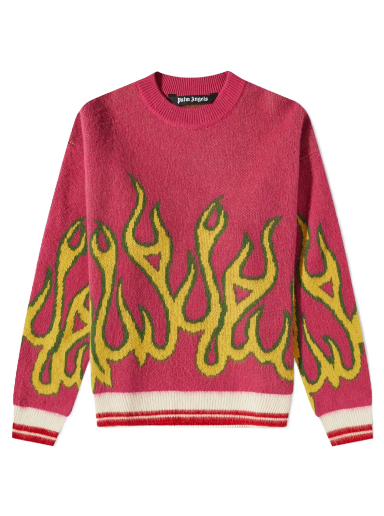 Pleteni pulover Palm Angels Flames Intarsia Crewneck Roza | PMHE043F22KNI0013218