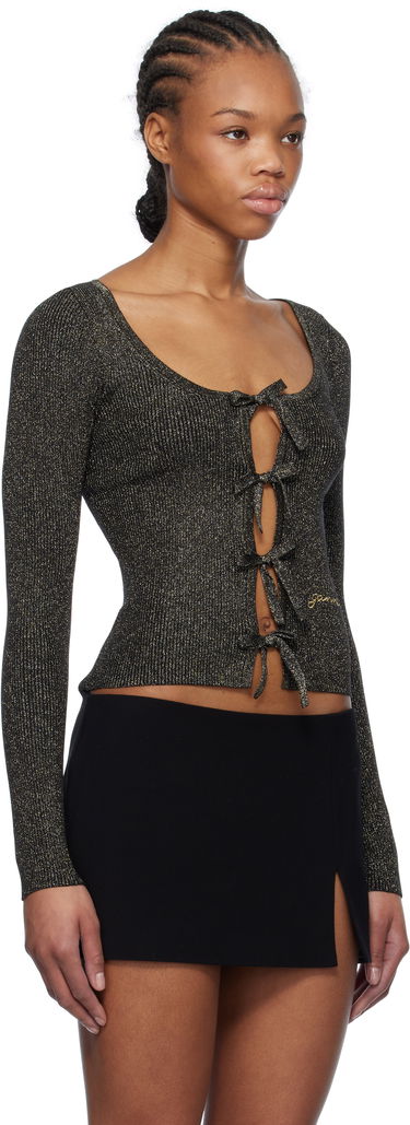 Pleteni pulover GANNI GANNI Sparkle Tie String Cardigan Črna | K2358, 1