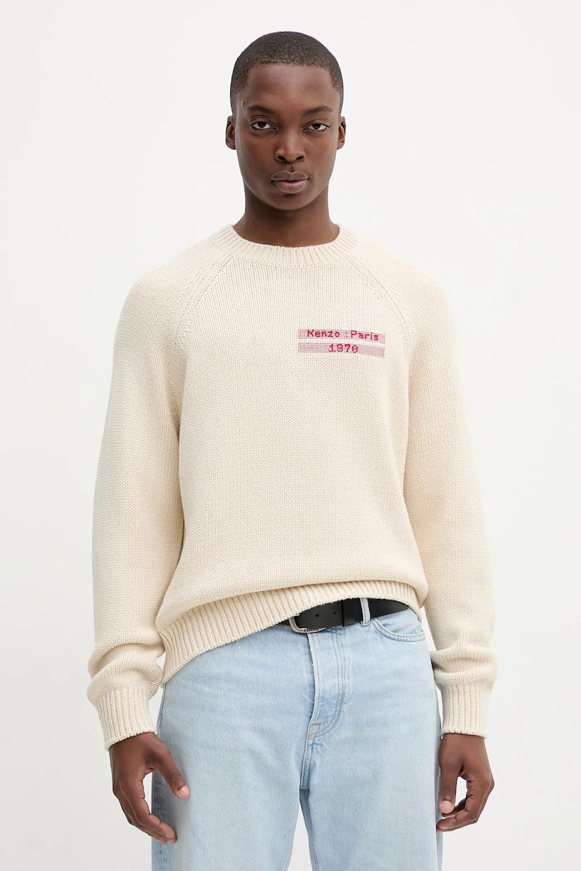 Pleteni pulover KENZO Kenzo 1970 Logo Sweater Bež | FF65PU7453CF