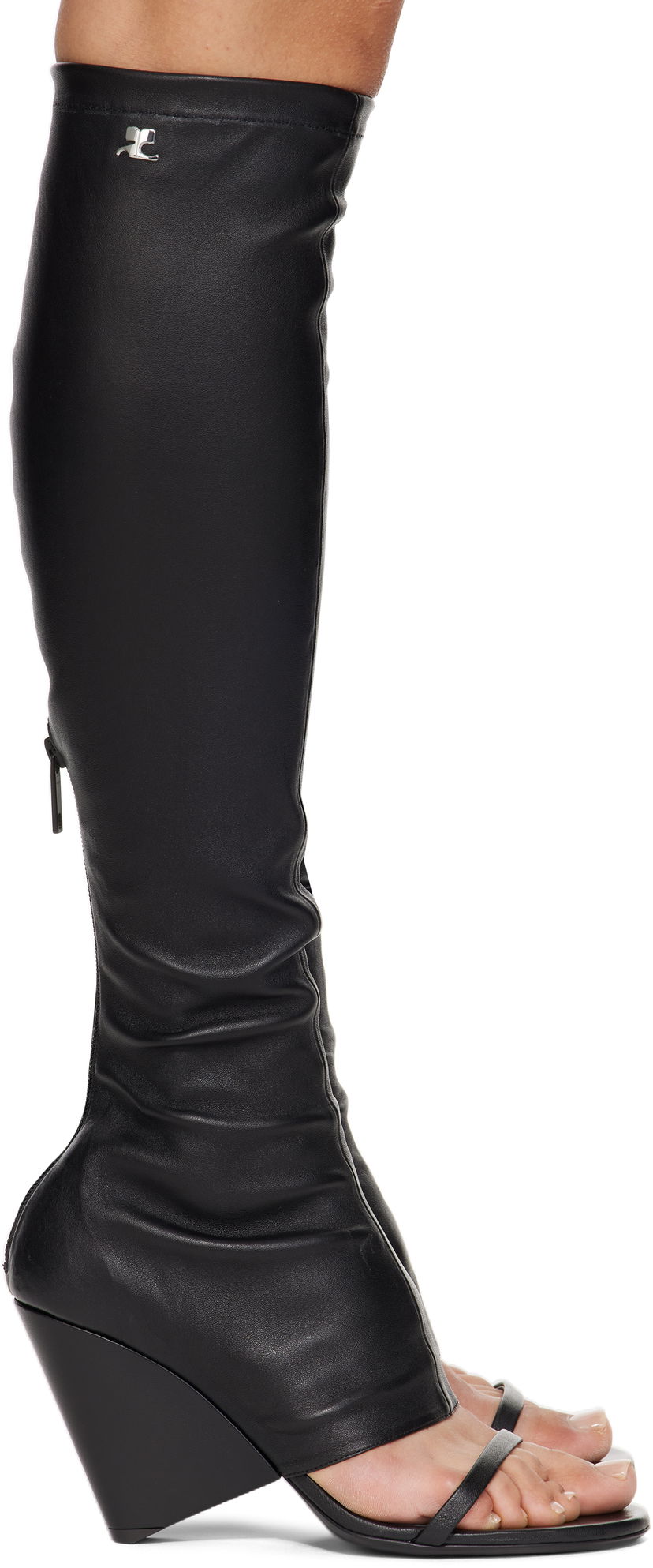 Oblačila Courrèges Courrèges Oblique Wedged Leather Tall Boots Črna | 225SBT053AG0034