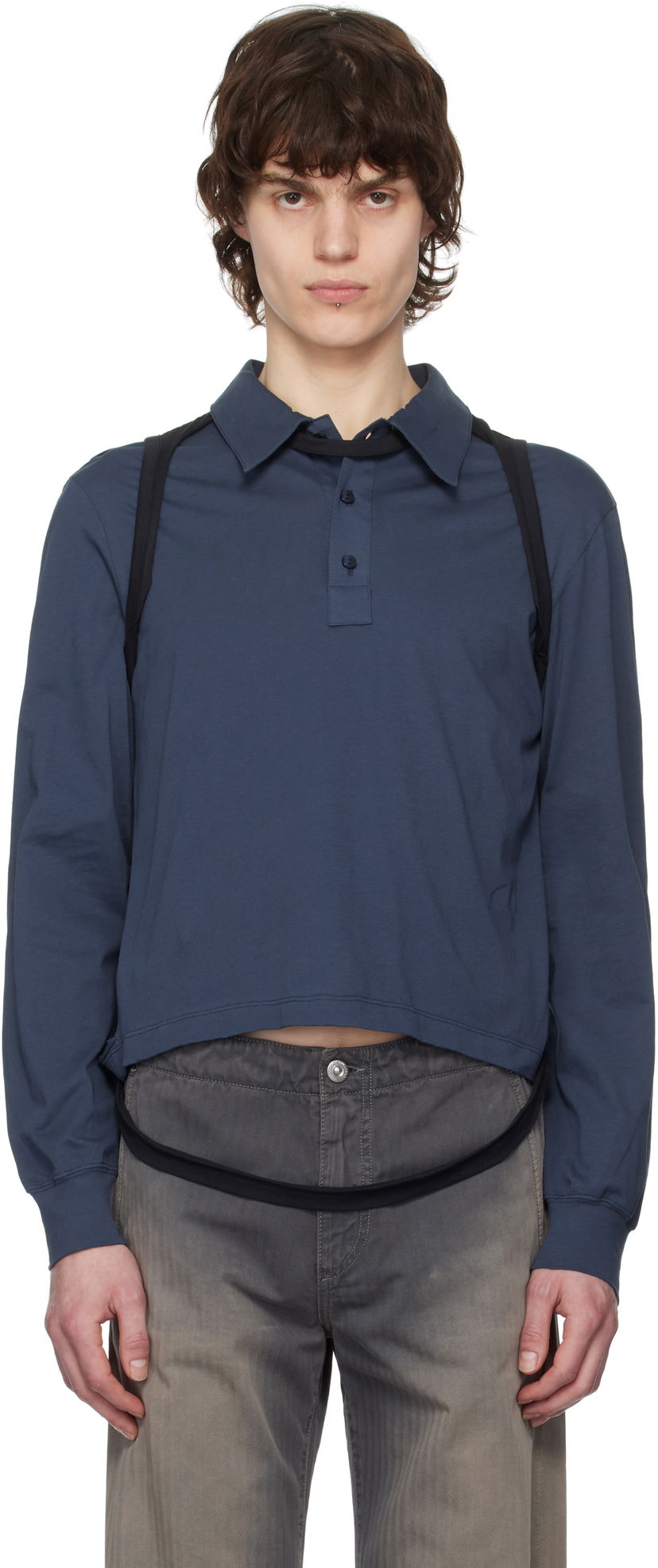 Polo majica Eckhaus Latta Eckhaus Latta Navy Cropped Polo Modra | 1202-EL-PS25-B - BLACKBERRY