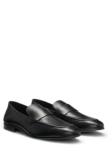 Superge in čevlji BOSS Tumbled Leather Penny Loafers Črna | 50548074