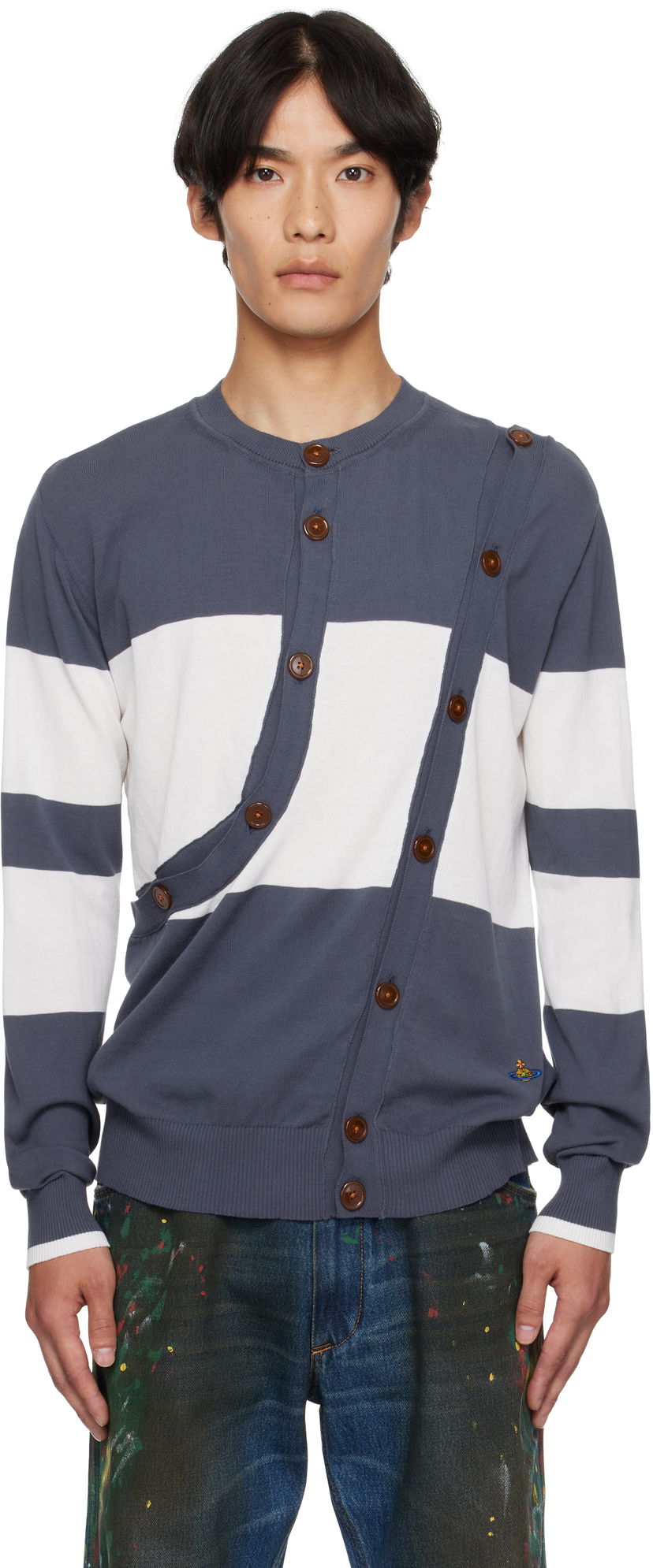 Pleteni pulover Vivienne Westwood Vivienne Westwood Ollie Striped Cardigan Mornarica | 2701002H-Y003F-