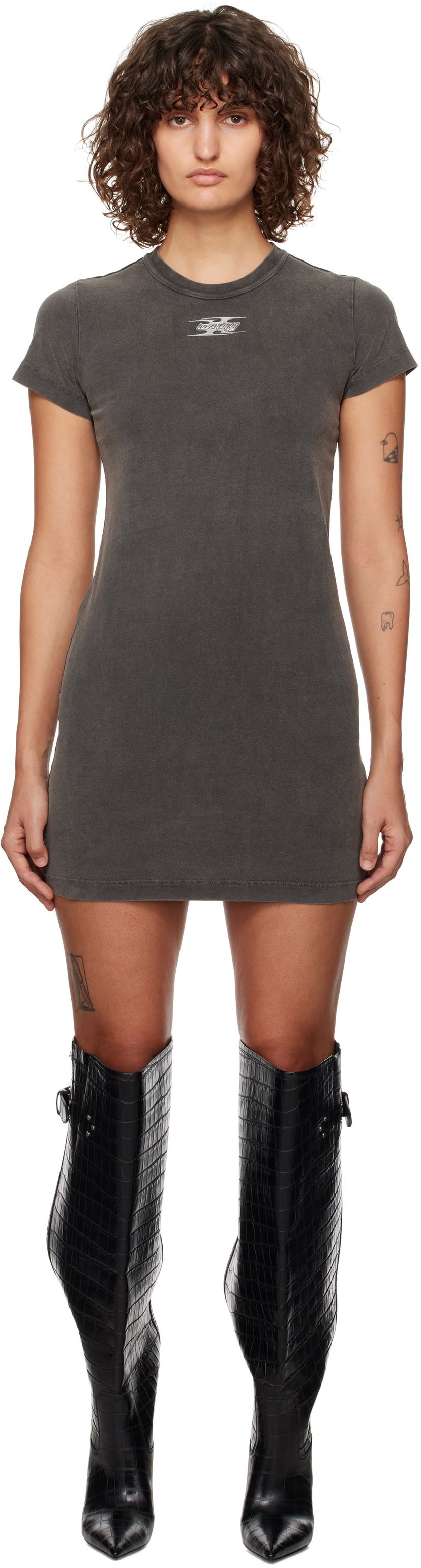 Obleke Alexander Wang Logo-Embossed Mini Dress Siva | 4CC4246283