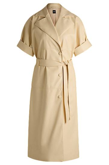 Obleke BOSS Relaxed-Fit Faux Leather Trench Dress Bež | 50531898