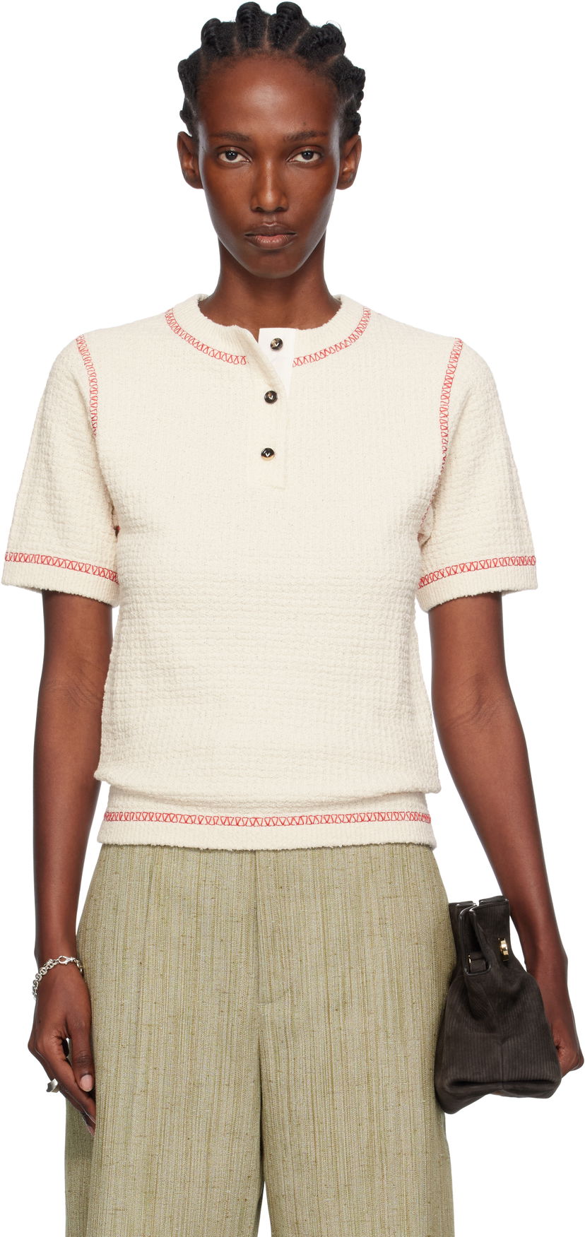 Polo majica Bottega Veneta Bottega Veneta Waffle Knit Polo Shirt Bela | 825700 V5BD0
