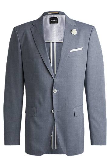 Jakna BOSS Slim-Fit Patterned Wool-Blend Suit Jacket Modra | 50540712