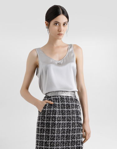 Majica brez rokavov Dolce & Gabbana Satin Tank Top With Logo Pin Siva | F7AK5TGDCVQN4534, 3