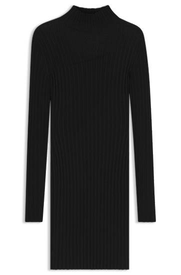 Obleke BOSS Ribbed Bodycon Dress Črna | 50542664