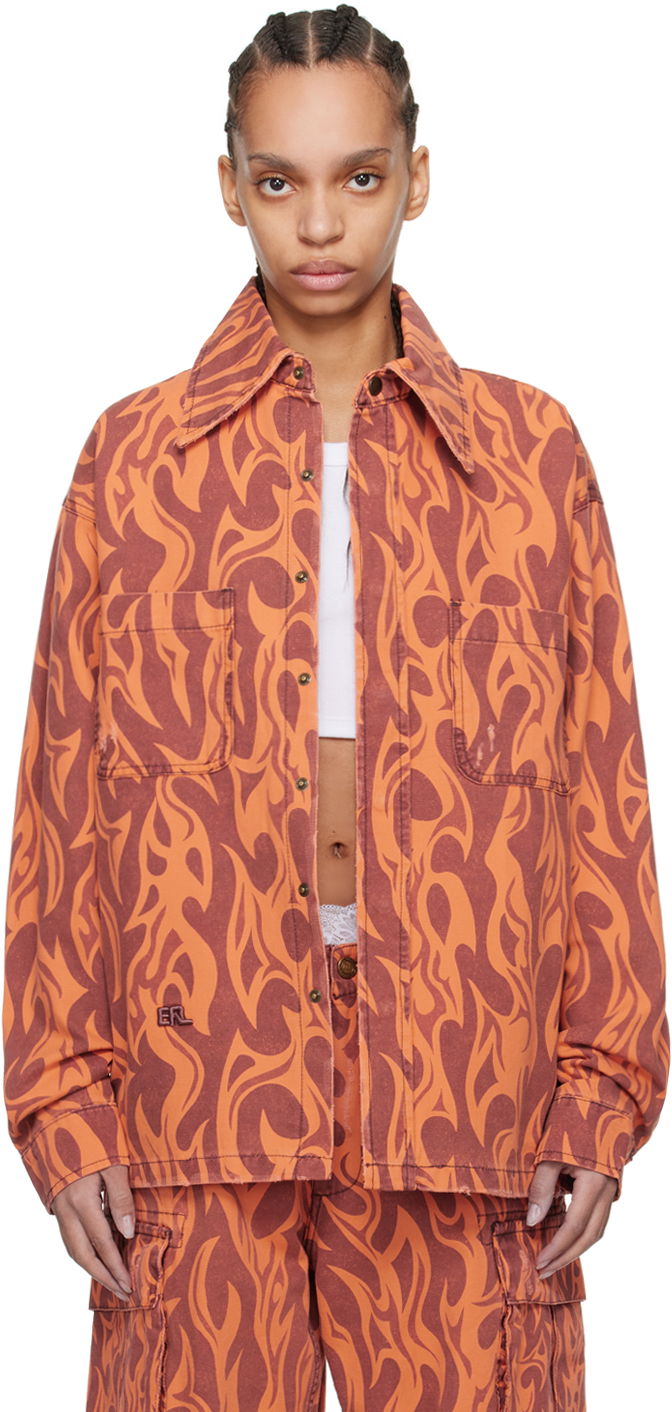 Srajce ERL ERL Flame Print Jacket Oranžna | ERL08J012