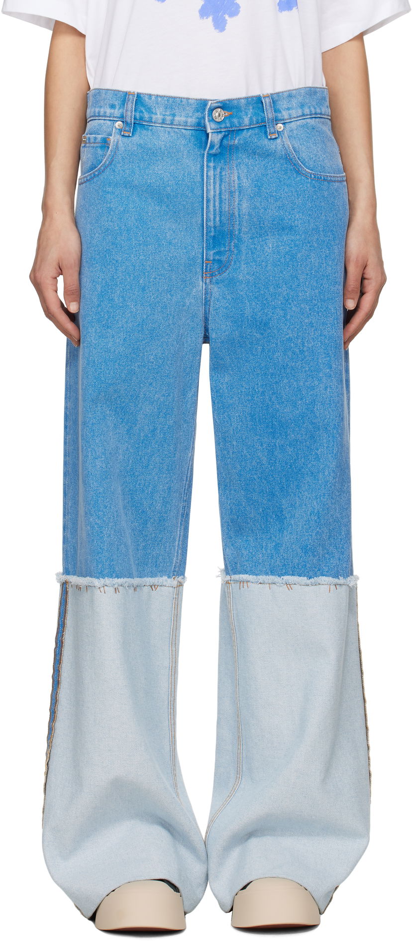 Kavbojke Marni Marni Two-Tone Wide Leg Jeans Modra | PAJD0559A0 USCW91
