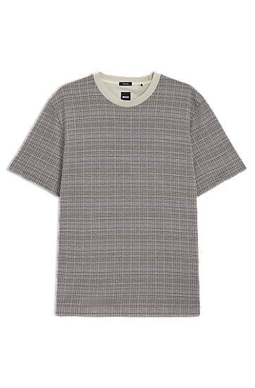 Majica BOSS Mercerized Cotton T-Shirt with Grid Pattern Bež | 50543401