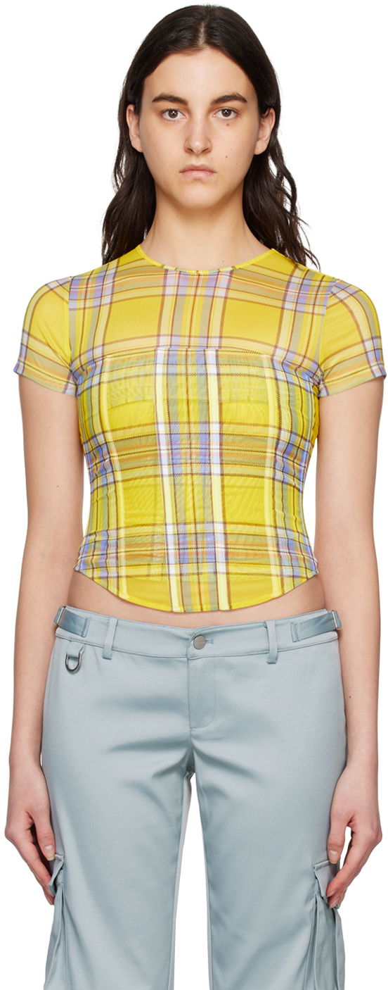 Krop-top Miaou Miaou Peri Plaid Corset T-Shirt Rumena | 7018PM1DNP, 0