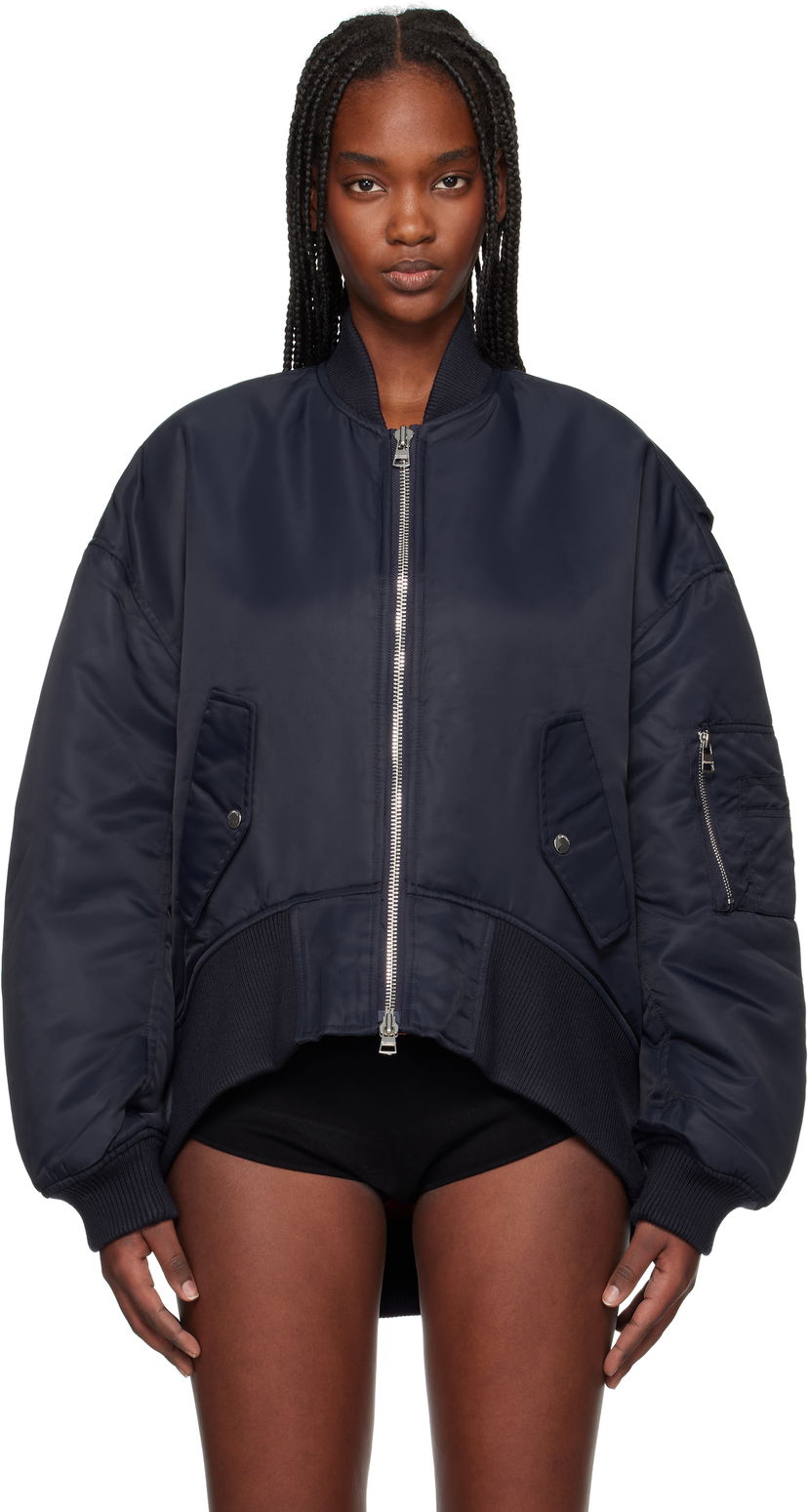 Bomber jakna JW Anderson JW Anderson Oversized Bomber Jacket with Curved Hem Mornarica | JK0381-PG1696