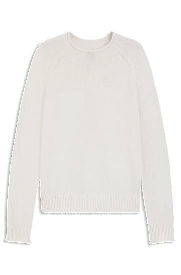 Pleteni pulover BOSS Wool-blend Ribbed Crew Neck Sweater with Ribbed Cuffs Bela | 50548930
