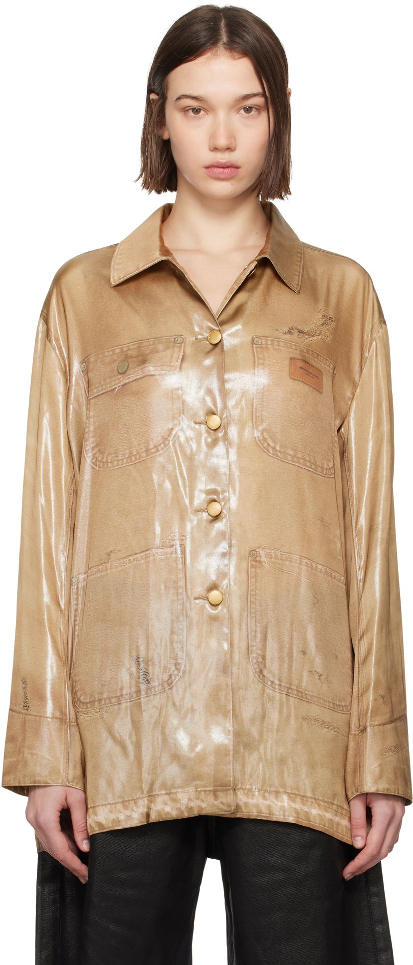 Srajce Alexander Wang Trompe L'oeil Long Sleeve Shirt Bež | 1WC3242550