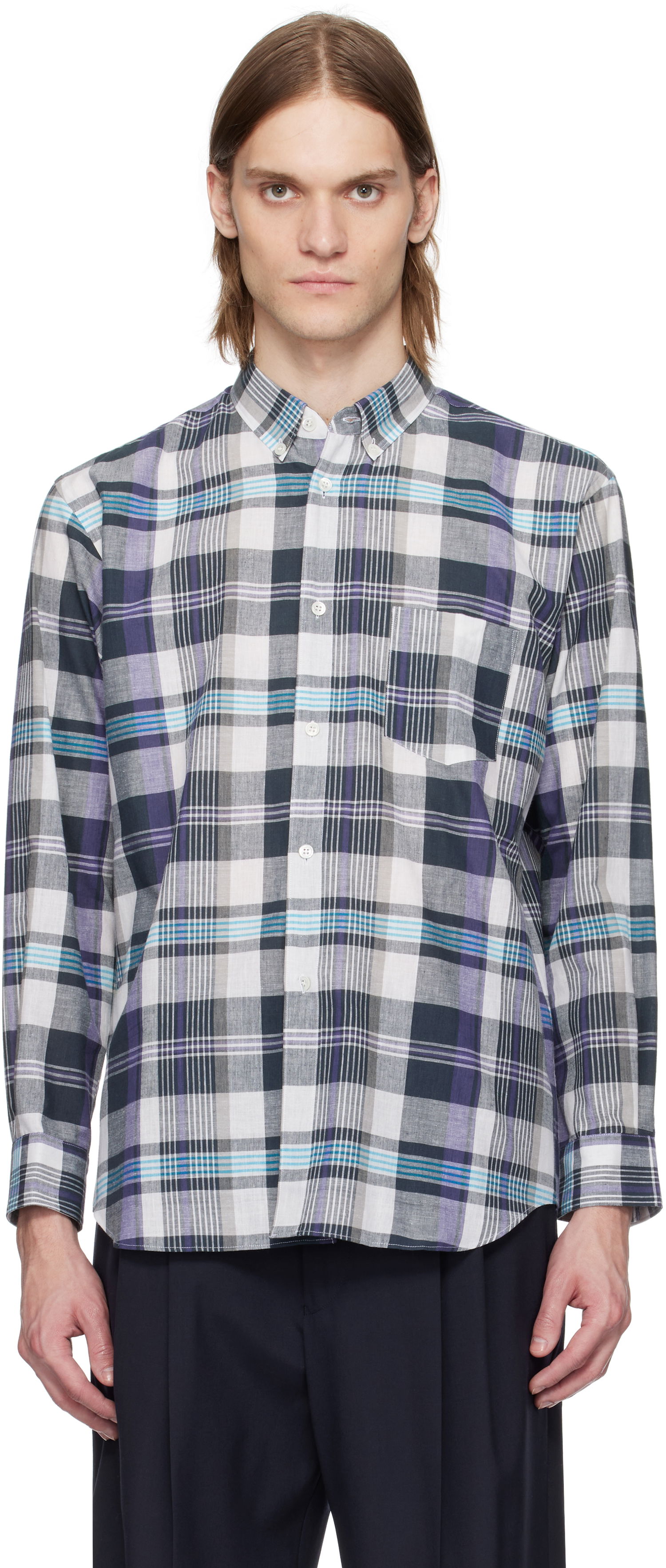 Srajce Comme des Garçons Comme des Garçons Shirt Yarn Dyed Check Poplin Shirt Lila | FO-B010-051, 0
