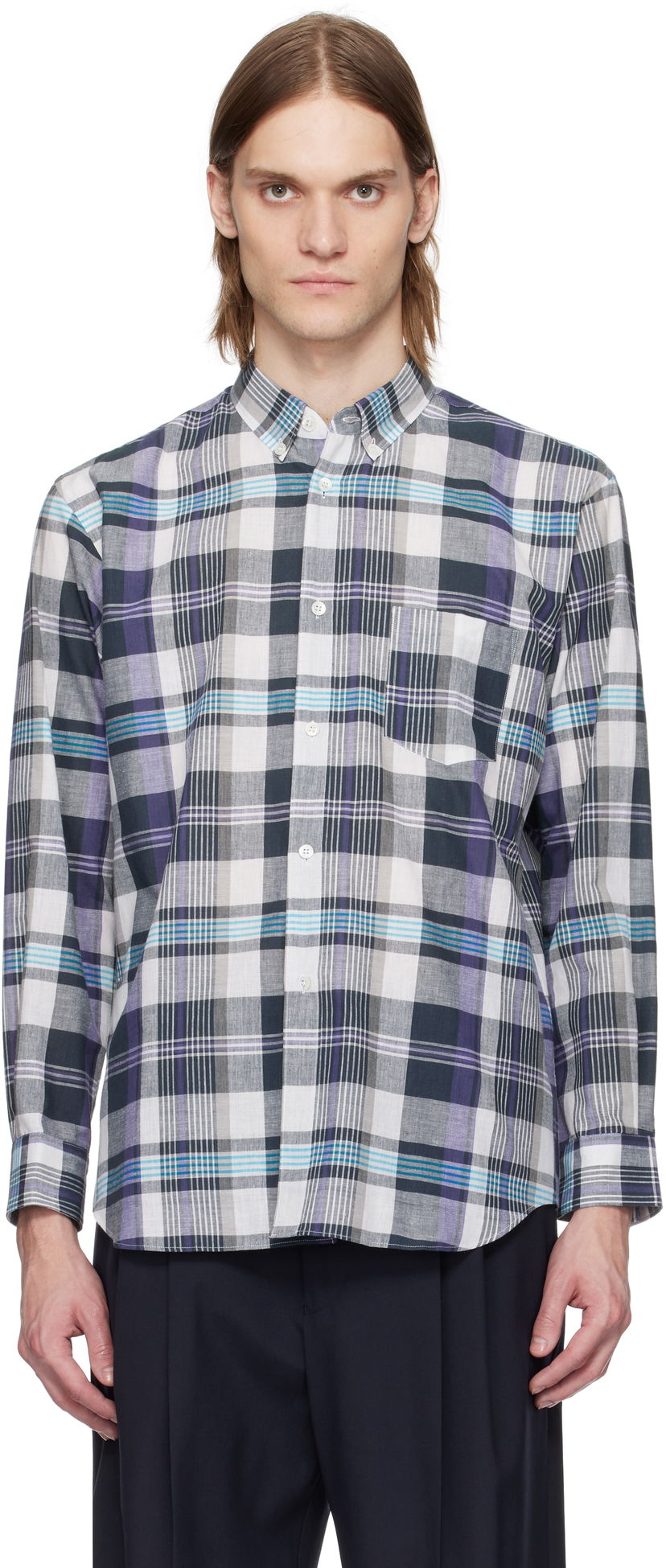 Srajce Comme des Garçons Comme des Garçons Shirt Yarn Dyed Check Poplin Shirt Lila | FO-B010-051