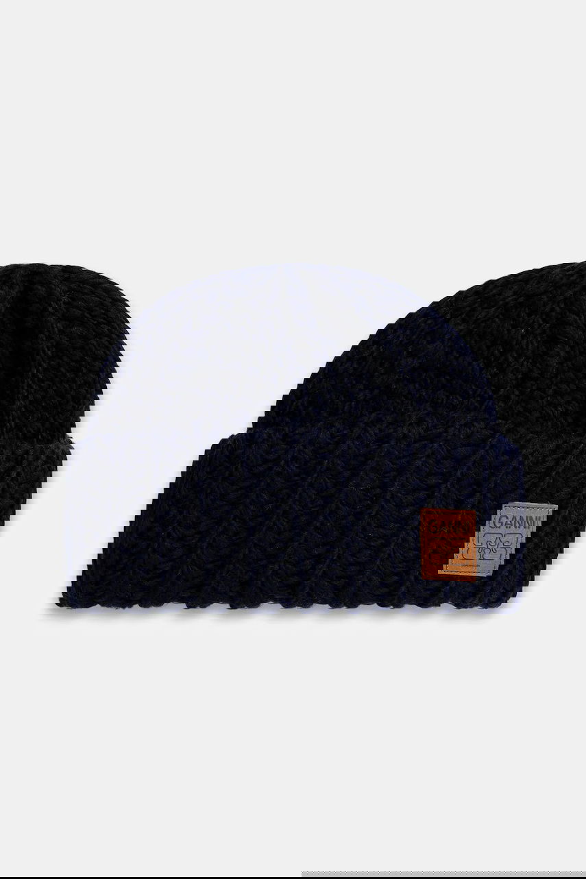 Beanie GANNI Graphic Wool Hand Knit Beanie Mornarica | A7171, 0