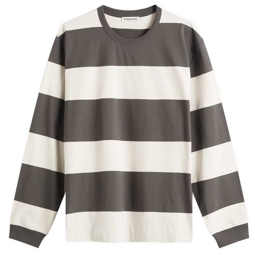 Pleteni pulover YMC YMC C86 Block Stripe Long Sleeve T-Shirt, Size Large Siva | P6YAN-92