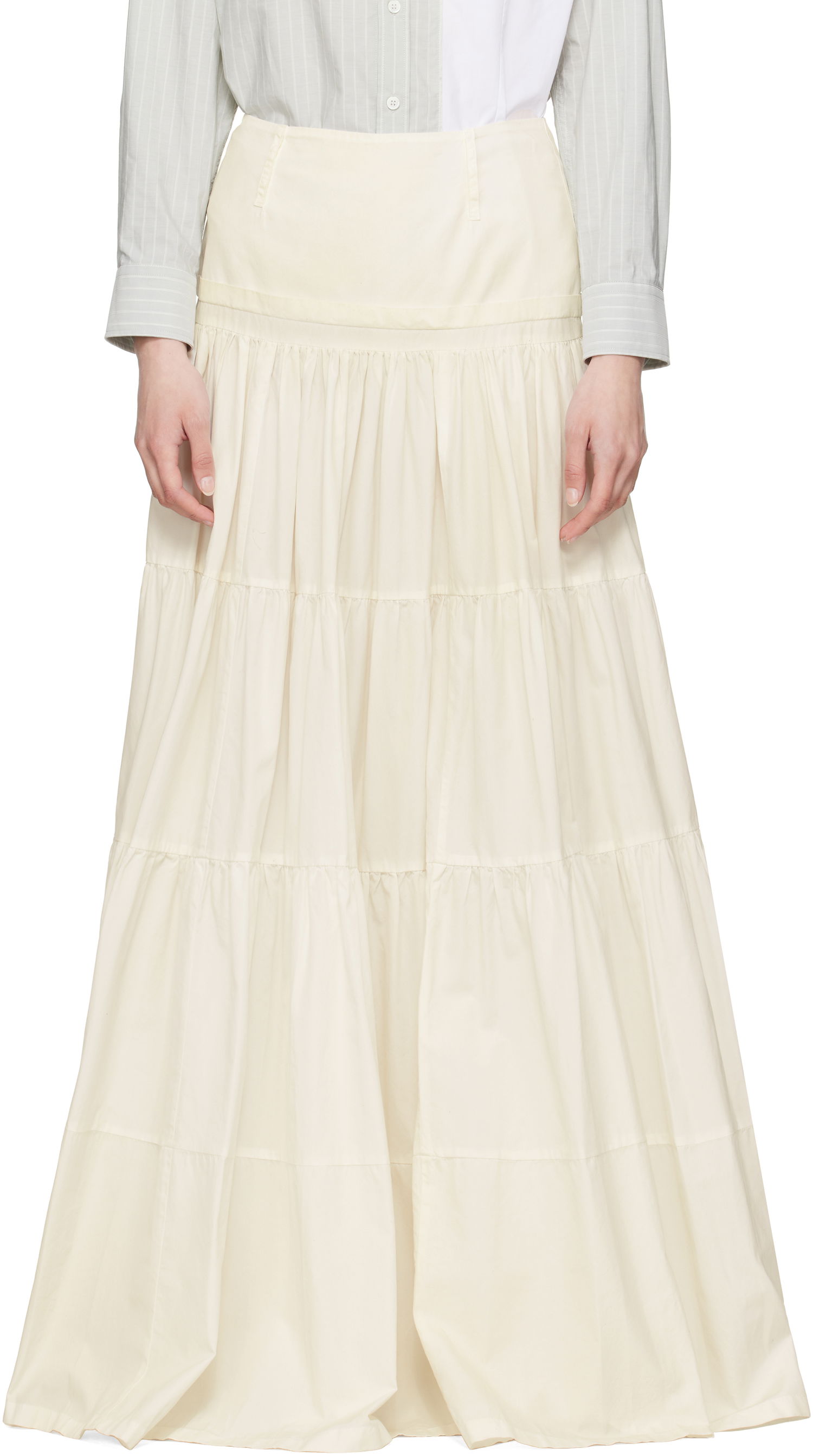 Krila Maison Margiela MM6 Maison Margiela Light Cotton Poplin Tiered Maxi Skirt Bež | S62MI0031 M35458, 0
