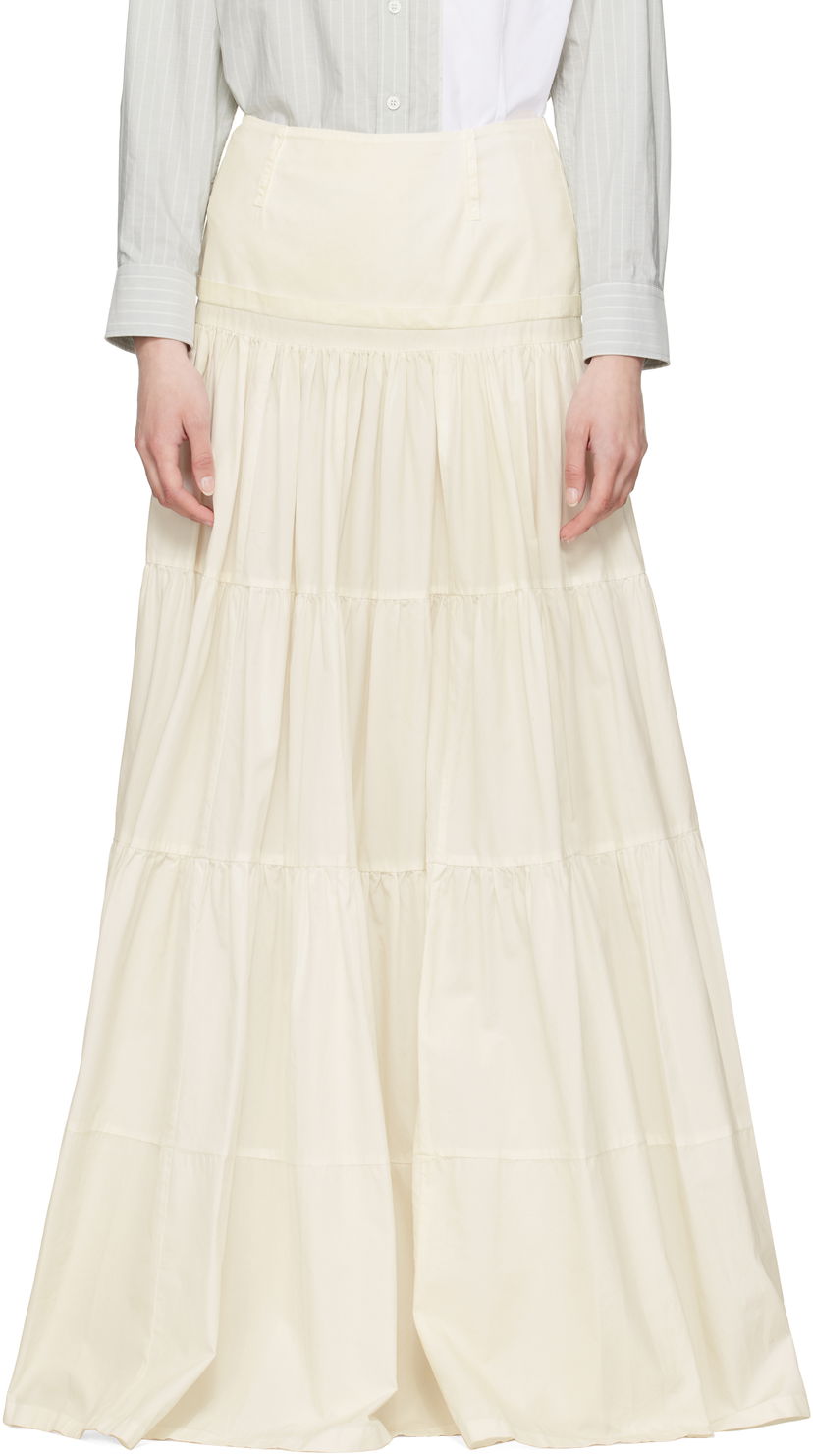 Krila Maison Margiela MM6 Maison Margiela Light Cotton Poplin Tiered Maxi Skirt Bež | S62MI0031 M35458
