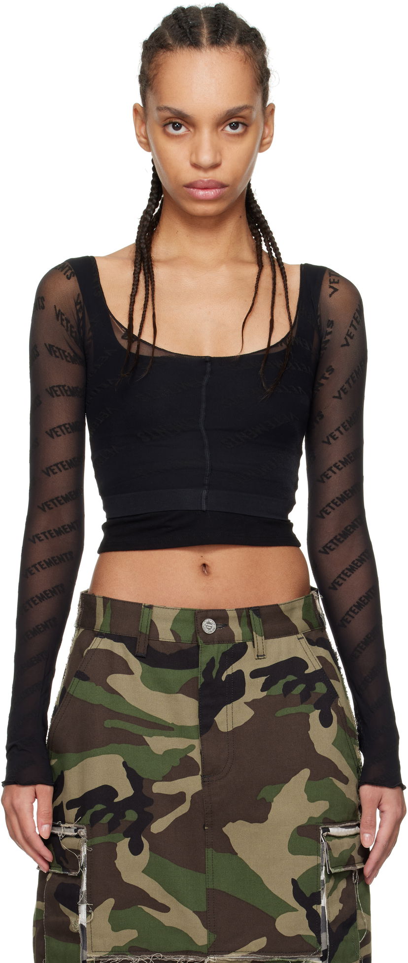 Krop-top VETEMENTS Logo Stockings Top Črna | WA66HO110B