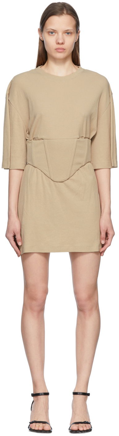 Obleke Dion Lee Cotton Mini Dress With Corset Bež | A9847S22
