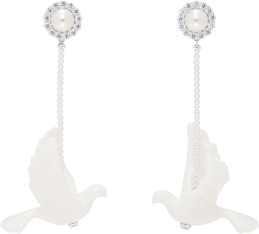 Uhani SHUSHU/TONG SHUSHU/TONG YVMIN Edition Ceramic Pigeon Pearl Tassel Earrings Bela | 25627WHT00DLR