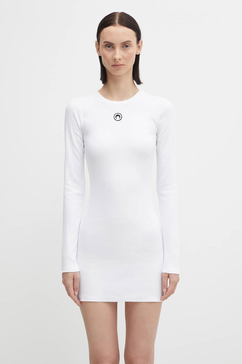 Obleke Marine Serre Marine Serre Moon Logo Ribbed Jersey Mini Dress Bela | WDR267ACJER0011
